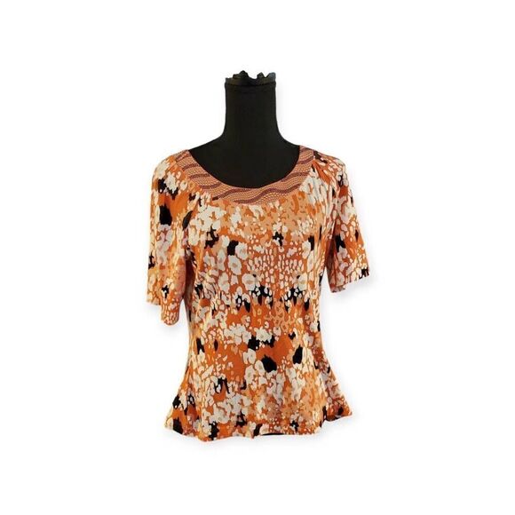 St. John Sport Colorblock Knit Top Orange Black White Small - Picture 1 of 12